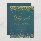 エレガントティール（緑がかった色）金ゴールド結婚グリッター婚約パーティ 招待状 (正面/裏面)