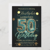 エレガントティール(緑がかった色)金ゴールド50誕生祝い 招待状 (正面)