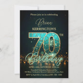 エレガントティール(緑がかった色)金ゴールド70誕生祝い 招待状 (正面)