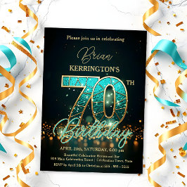 エレガントティール（緑がかった色）金ゴールド70誕生祝い 招待状