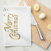 エレガントティール（緑がかった色）、金ゴールド、ホワイトクリスマス キッチンタオル (四つ折り)