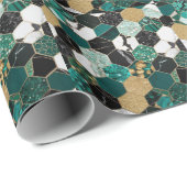 エレガントティール（緑がかった色）、金ゴールド、黒幾何大理石 ラッピングペーパー (ロールコーナー)
