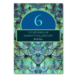 エレガントティール（緑がかった色）鮮やかピーコックフェザー結婚ズテーブル テーブルナンバー