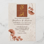 エレガントテラコッタと実在金ゴールドモノグラム結婚ズ 箔招待状 (正面)