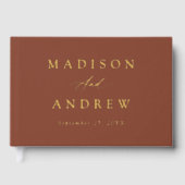 エレガントテラコッタと金ゴールド書道結婚の ゲストブック (正面)