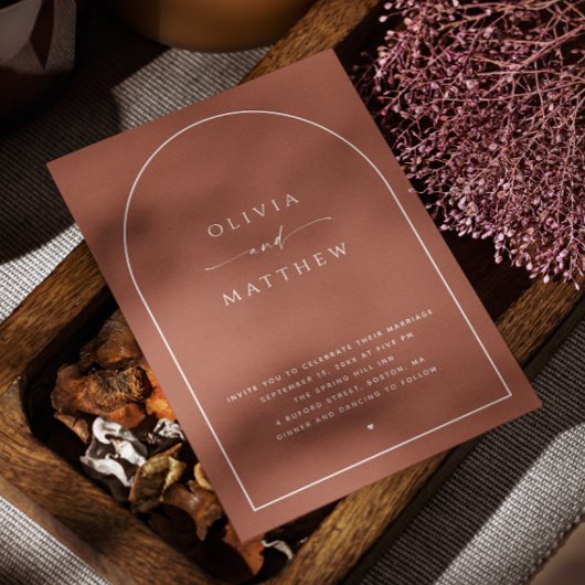 エレガントテラコッタアーチミニマル秋の結婚式QR 招待状