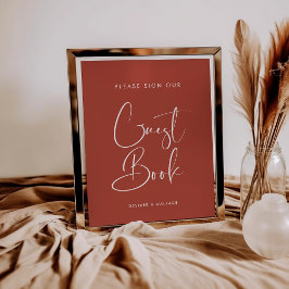 エレガントテラコッタゲ結婚ストブックのサイン ポスター