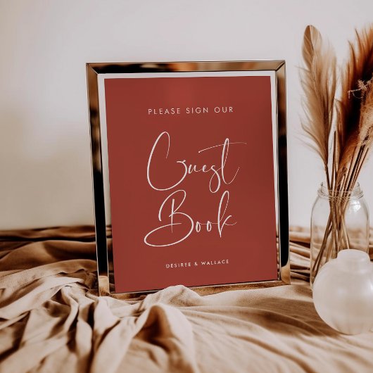 エレガントテラコッタゲ結婚ストブックのサイン ポスター