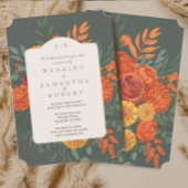 エレガントテラコッタティール（緑がかった色）秋フローラ縁ど 招待状