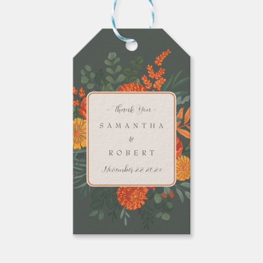 エレガントテラコッタティール（緑がかった色）秋縁どフローラ結婚ズ ギフトタグ (正面)