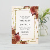 エレガントテラコッタフラワーズ金ゴールド結婚グリッター 招待状 (スタンド正面)