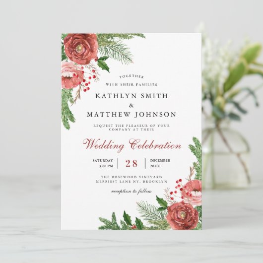 エレガントテラコッタフローラパイン結婚バウの写真 招待状 (スタンド正面)