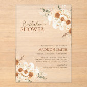 エレガントテラコッタフローラQRコードブライダルシャワー アクリル招待状 (正面)