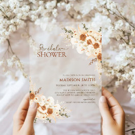 エレガントテラコッタフローラQRコードブライダルシャワー アクリル招待状