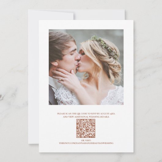 エレガントテラコッタモノグラムクレストQRコー結婚ド 招待状 (裏面)