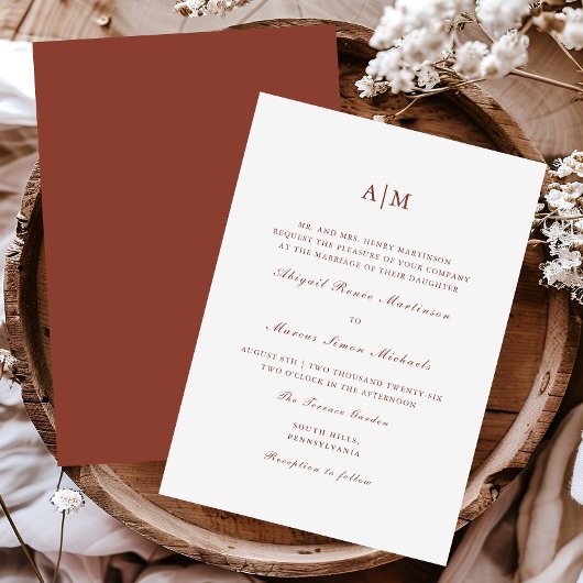 エレガントテラコッタモノグラ結婚ムの 招待状