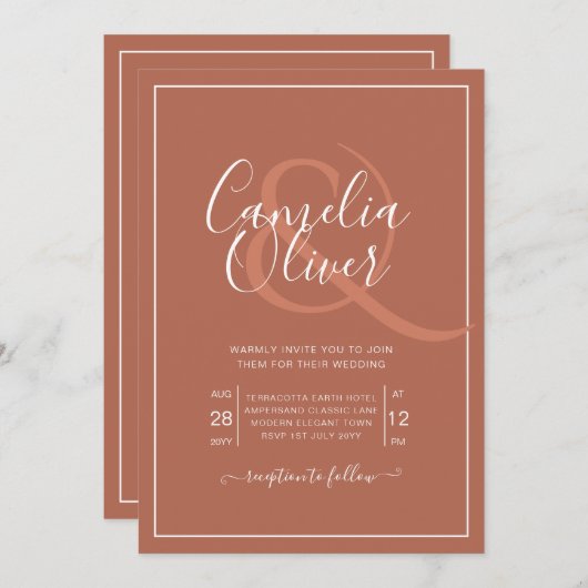 エレガントテラコッタモノワクラシックー結婚 招待状 (正面/裏面)