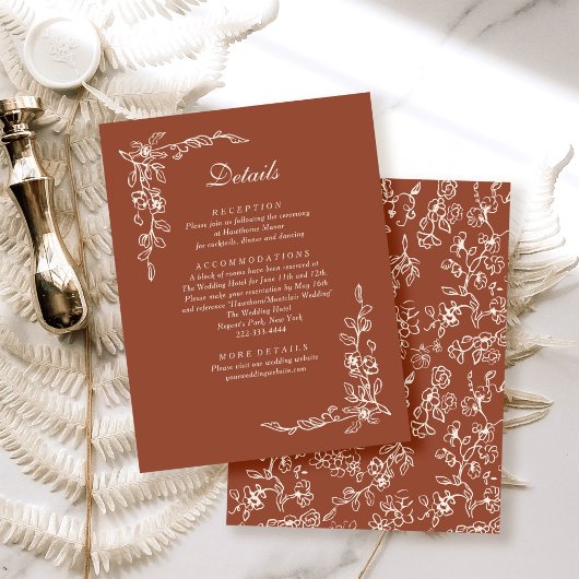 エレガントテラコッタヴィンテージフローラ結婚ズ エンクロージャーカード