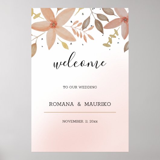 エレガントテラコッタ水彩フローラハンド絵を描 ポスター (正面)