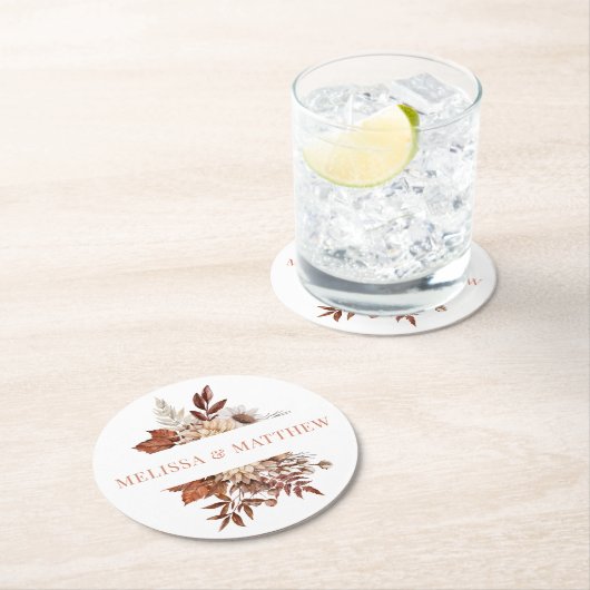 エレガントテラコッタ水彩フローラ結婚ズ ラウンドペーパーコースター (インサイチュ)