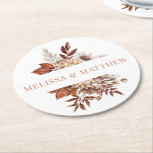 エレガントテラコッタ水彩フローラ結婚ズ ラウンドペーパーコースター (アングル)