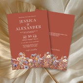 エレガントテラコッタ水彩野花結婚の 招待状