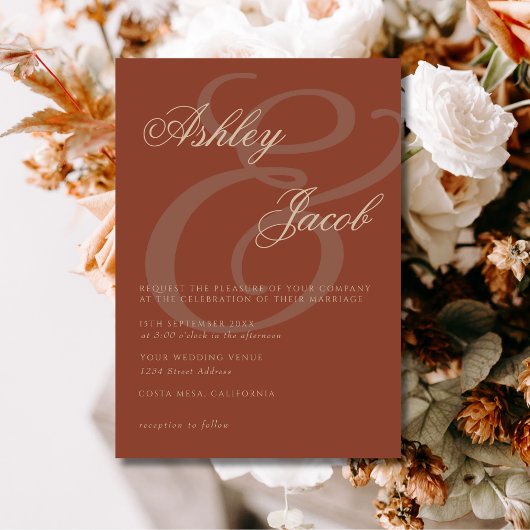 エレガントテラコッタ結婚ミニマリスト 招待状