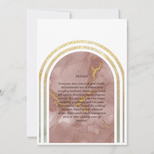 エレガントテラコッタ自然マーブル金ゴールド結婚アーチ 招待状 (裏面)