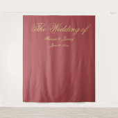 エレガントテラコッタ金ゴールドスクリプトモノグラム結婚ズ タペストリー (正面)