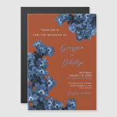 エレガントテラコッタ&ダスティブルーフラワー結婚ズ マグネット招待状 (正面/裏面)