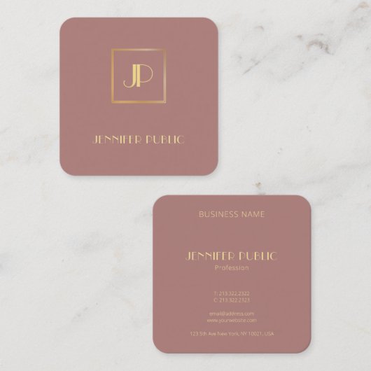 エレガントテンプレートモダン金ゴールドモノグラムの贅沢 スクエア名刺 (正面/裏面)