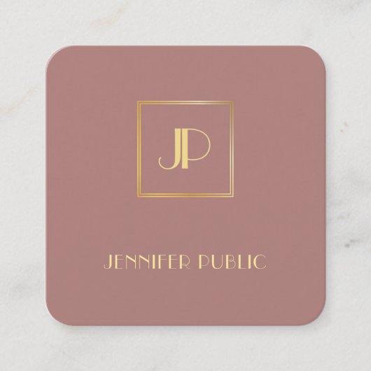 エレガントテンプレートモダン金ゴールドモノグラムの贅沢 スクエア名刺 (正面)