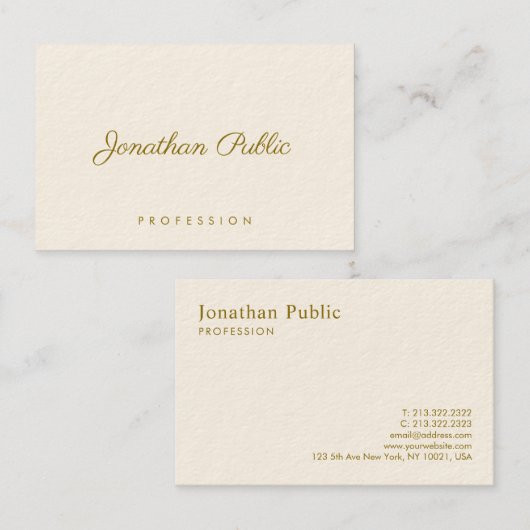 エレガントテンプレートモダン金ゴールド文字シグネチャークリーム 名刺 (正面/裏面)