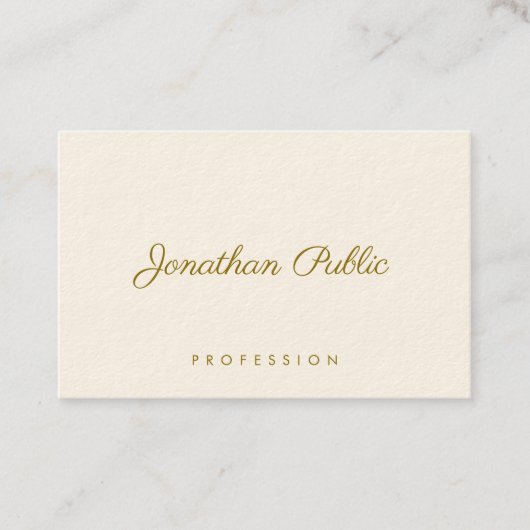 エレガントテンプレートモダン金ゴールド文字シグネチャークリーム 名刺 (正面)
