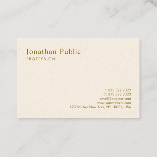 エレガントテンプレートモダン金ゴールド文字シグネチャークリーム 名刺 (裏面)