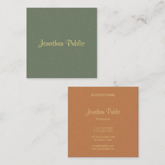 エレガントテンプレート書き込みスクリプト名モダン スクエア名刺 (正面/裏面)