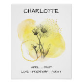 エレガントデイジーイエロー独身のブラックラインアートフローラ ポスター (正面)