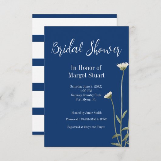 エレガントデイジーネイビーホワイトスクリプトストライプのブライダル (正面/裏面)