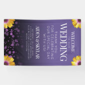 エレガントデイジーパープルグリッターウェルカム結婚ズ 横断幕 (横)