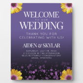 エレガントデイジーパープルグリッター結婚ズ・ウェルカム フォトプラーク (正面)