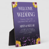 エレガントデイジーパープルグリッター結婚ズ・ウェルカム フォトプラーク (側面)