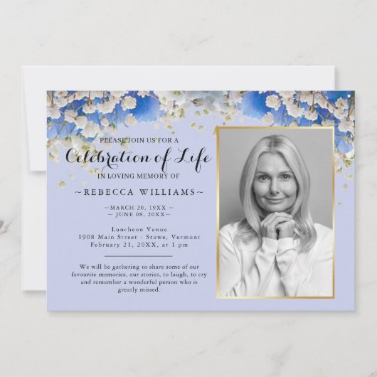 エレガントデイジーフローラ写真お祝いの生活 招待状 (正面)