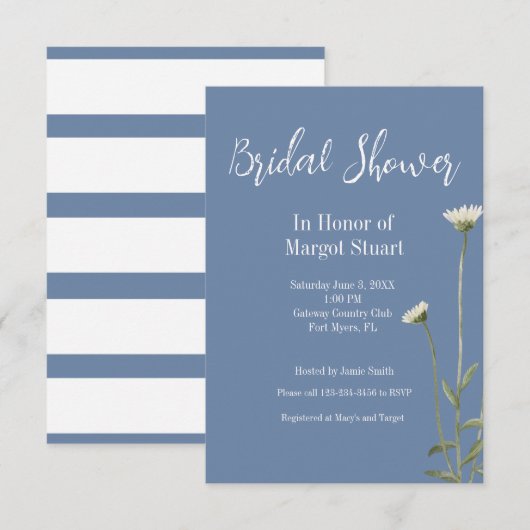 エレガントデイジーブルーグレースクリプトストライプのブライダル (正面/裏面)