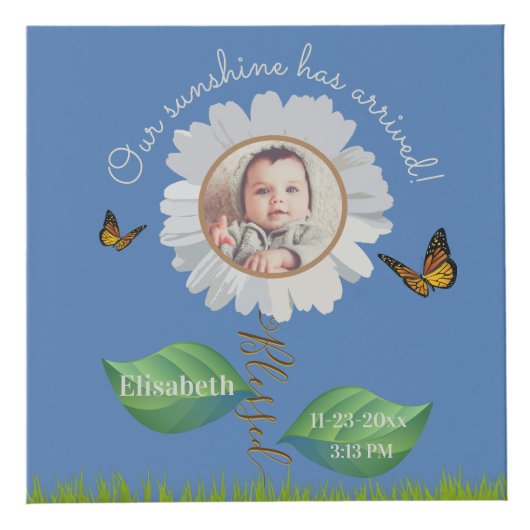 エレガントデイジーブルーフローラかわいいベビー写真&名前 フォトキューブ (右)