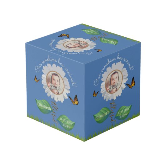 エレガントデイジーブルーフローラかわいいベビー写真&名前 フォトキューブ (裏面アングル)