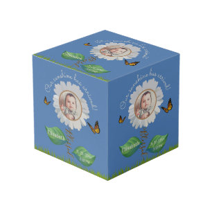 エレガントデイジーブルーフローラかわいいベビー写真&名前 フォトキューブ