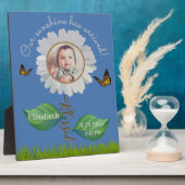 エレガントデイジーブルーフローラかわいいベビー写真&名前 フォトプラーク (側面)