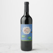 エレガントデイジーブルーフローラかわいいベビー写真&名前 ワインラベル (正面)