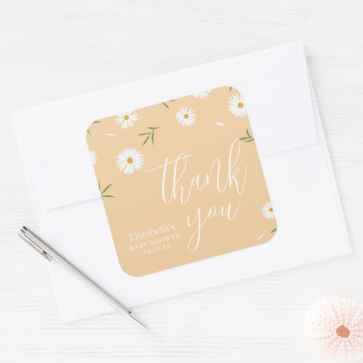 エレガントデイジー男女兼用ベイビーシャワーありがとう スクエアシール (封筒)