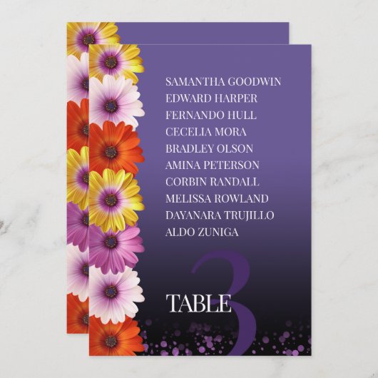 エレガントデイジー紫のグリッターの座席表 招待状 (正面/裏面)